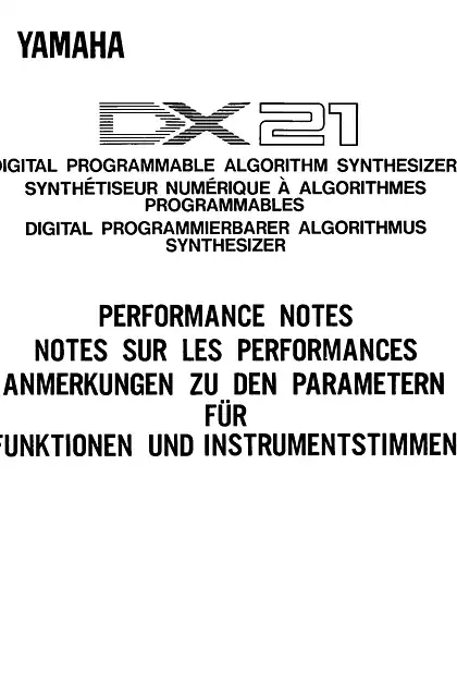 yamaha雅马哈DX21 Performance Notes